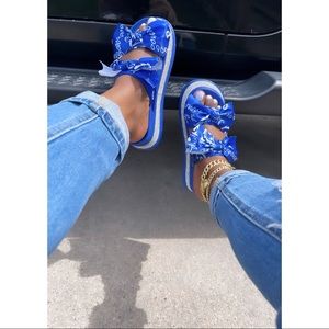 Blue Bandanna Platform Sandals